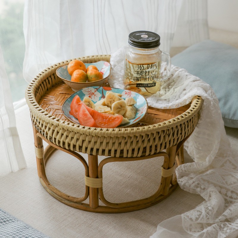 ..泰国藤编飘窗茶几阳台矮桌茶台日式榻榻米小桌子野餐圆桌批发